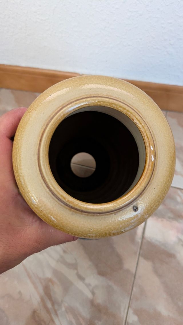 Jarrón porcelana beige y azul