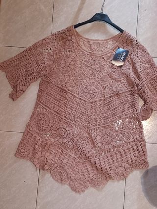 Blusa crochet rosa nueva