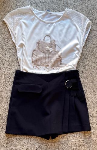 Conjunto niña: camiseta y falda pantalón