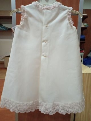 Vestido y capota bebé Dorez T.única, crudo y rosa 