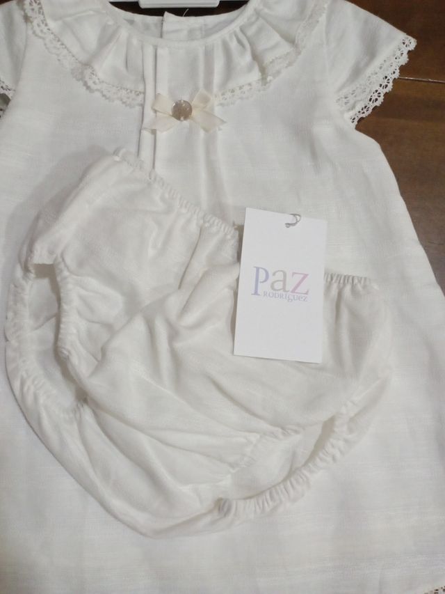 Vestido+braga Paz Rodríguez 12m crudo, nuevo