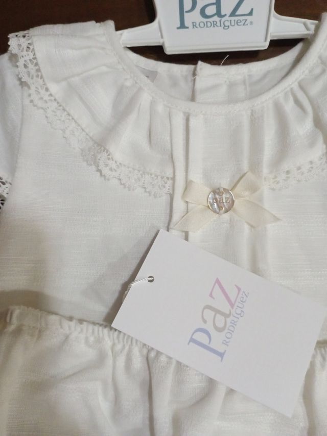 Vestido+braga Paz Rodríguez 12m crudo, nuevo