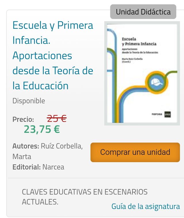 Libro sull'educazione della prima infanzia dell'UNED. Chiavi 10€ in mano