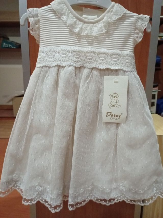 Vestido Dorez 12m crudo, nuevo