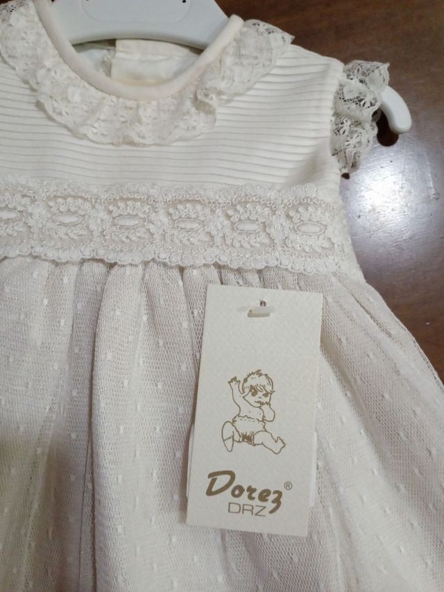 Vestido Dorez 12m crudo, nuevo