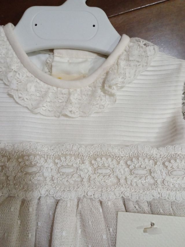 Vestido Dorez 12m crudo, nuevo