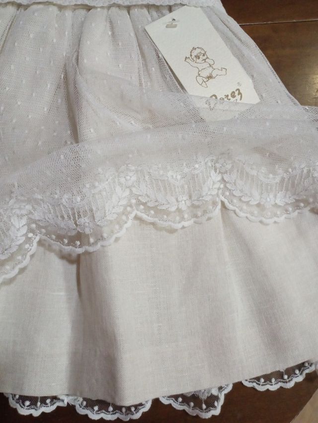 Vestido Dorez 12m crudo, nuevo