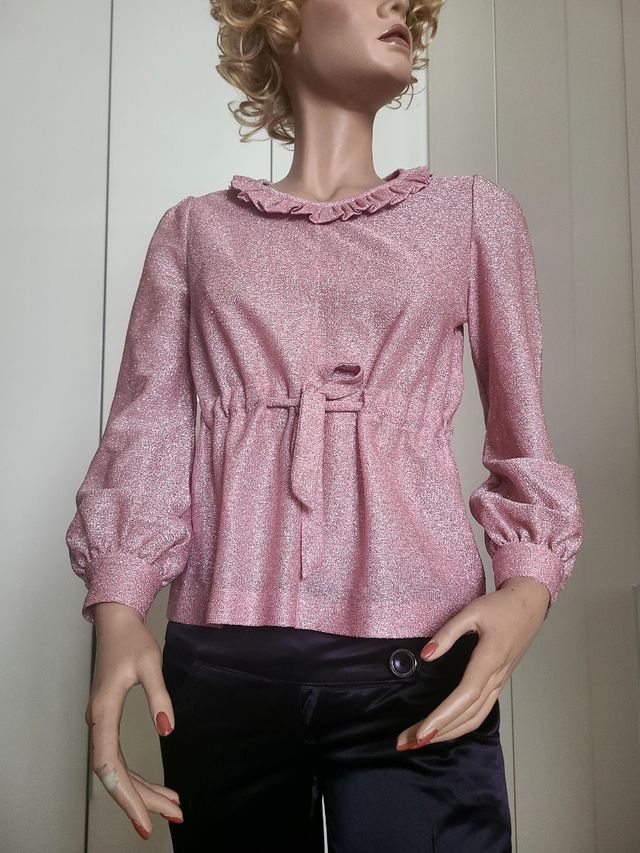 Blusa vintage rosa glitter