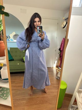 Vestido Kimono Lino Azul One size  XXL