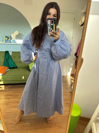 Vestido Kimono Lino Azul One size  XXL