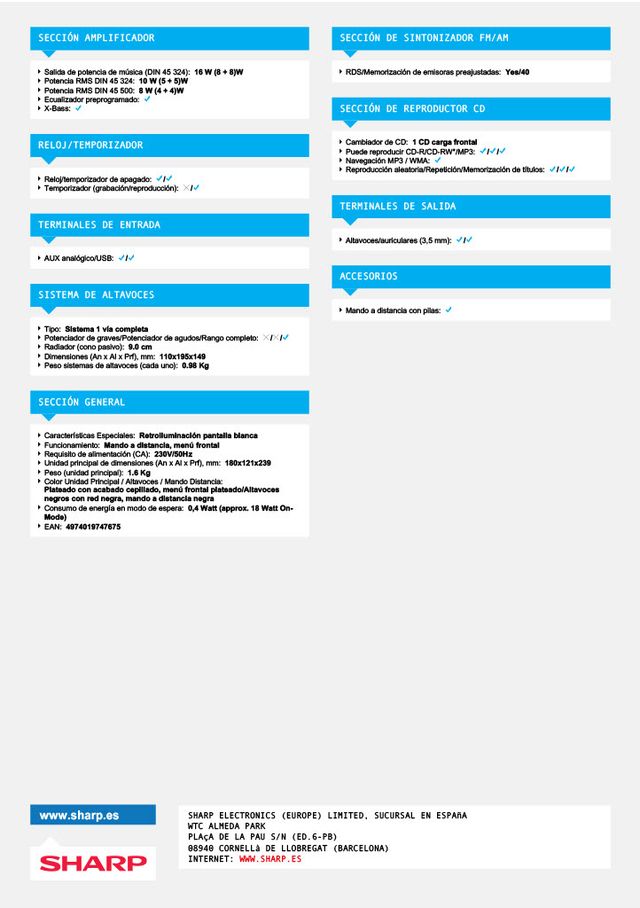SISTEMA DE SONIDO / MICROCADENA SHARP XL-UH12H