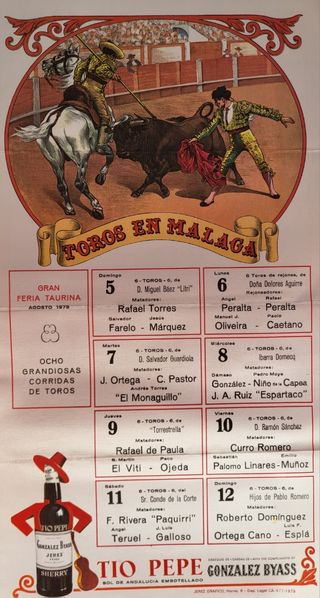 Cartel Toros Málaga Agosto 1979