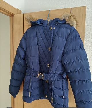 Abrigo acolchado azul con capucha talla 42 