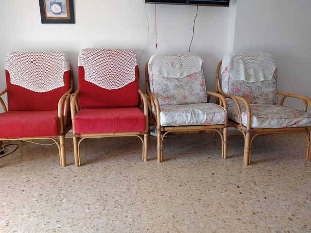 Sillones de mimbre y tela - 3 uds