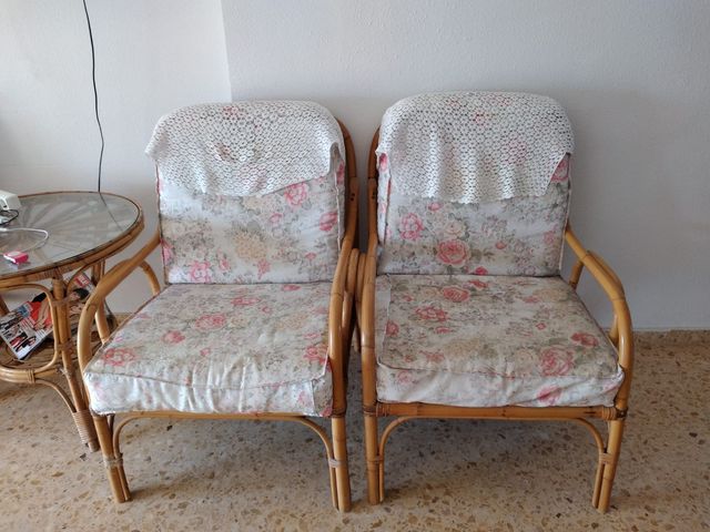 Sillones de mimbre y tela - 3 uds