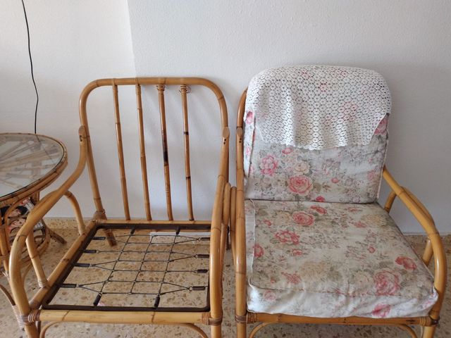 Sillones de mimbre y tela - 3 uds