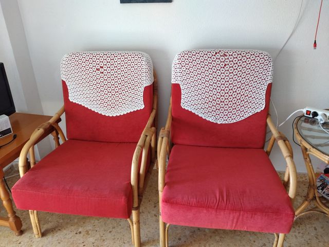 Sillones de mimbre y tela - 3 uds