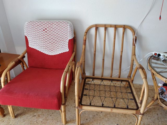 Sillones de mimbre y tela - 3 uds