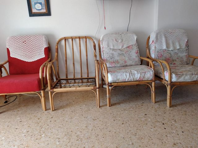 Sillones de mimbre y tela - 3 uds