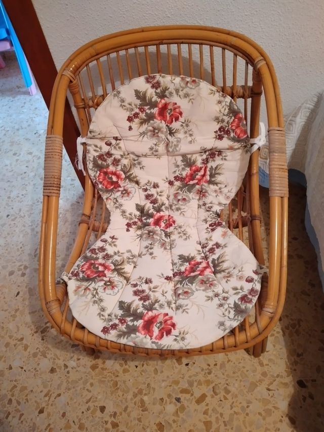 Sillones de mimbre y tela - 3 uds