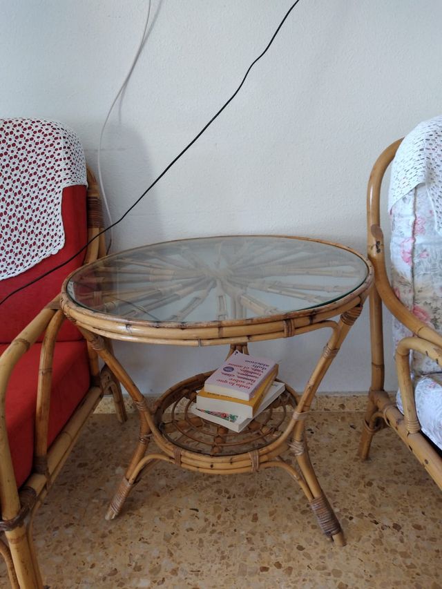 Sillones de mimbre y tela - 3 uds