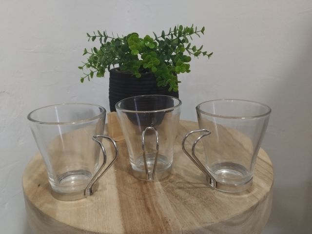 3 tazas café espresso vidrio metal