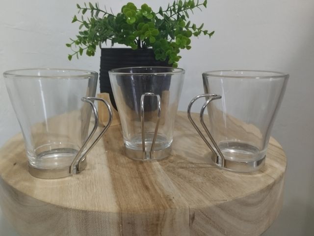 3 tazas café espresso vidrio metal