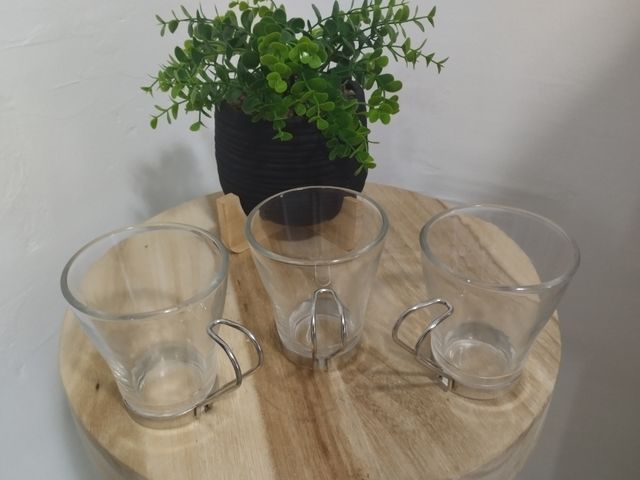 3 tazas café espresso vidrio metal