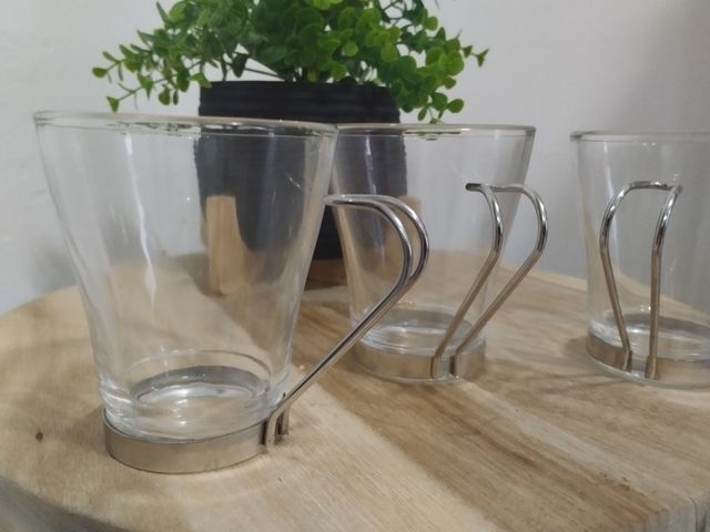 3 tazas café espresso vidrio metal
