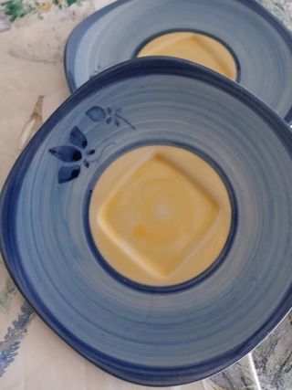 3 Piattini caffè - Ceramica blu e giallo