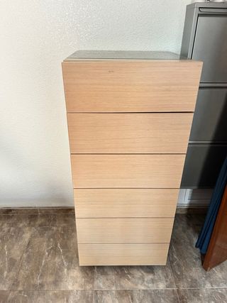 Cómoda 6 cajones - Madera y cristal