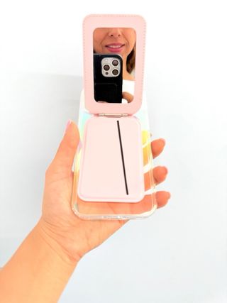 OFERTA!!! Cartera magnética con espejo - Gris/Rosa