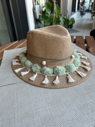 Sombrero boho festival - marrón, verde