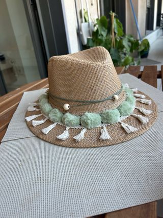 Sombrero boho festival - marrón, verde