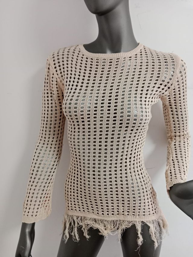 Suéter beige con aberturas - Talla S
