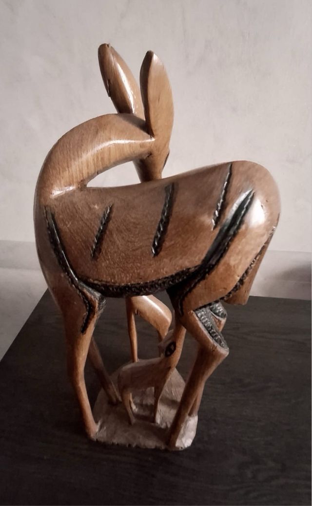 Scultura Antilopi Legno Intagliato