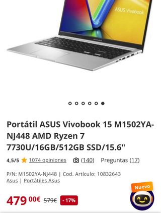 Portátil ASUS Vivobook 15 nuevo sin estrenar.