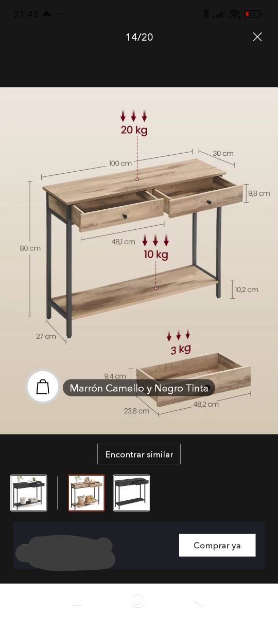 Mesa consola VASAGLE - marrón y negra