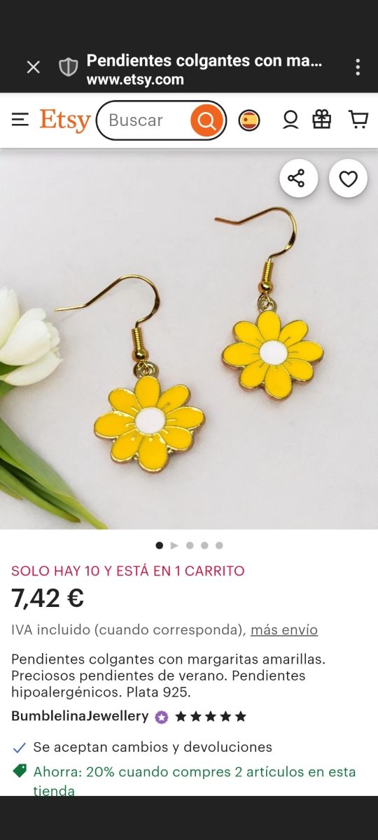 Pendientes flores amarillas dorados