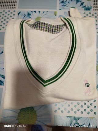 Maglia vintage collo a V verde e bianca