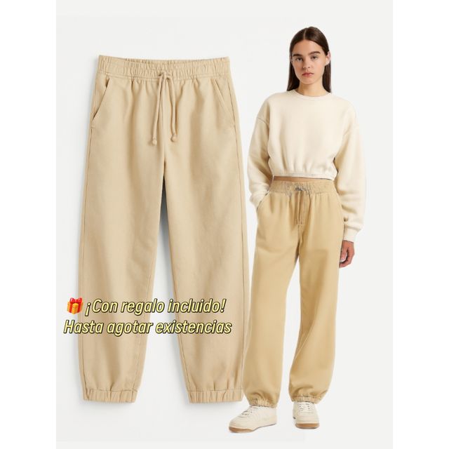 Pantalón jogger beige tipo cargo, M, nuevo