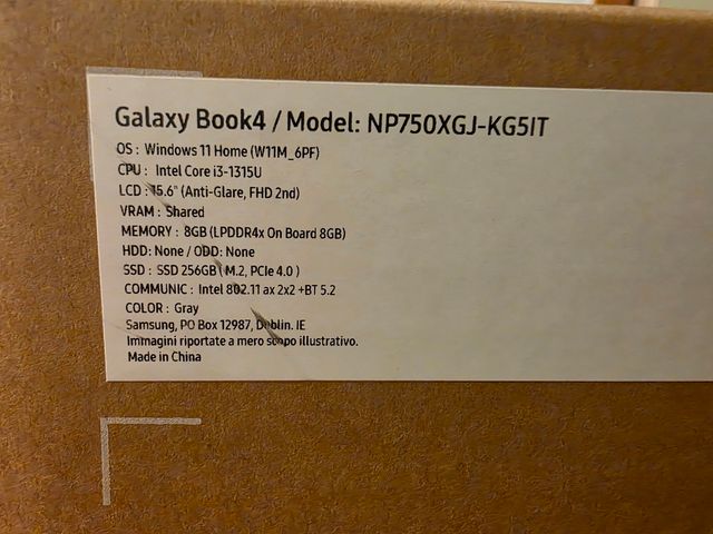 Samsung Galaxy Book4 NP750XGJ-KG5IT  imballato