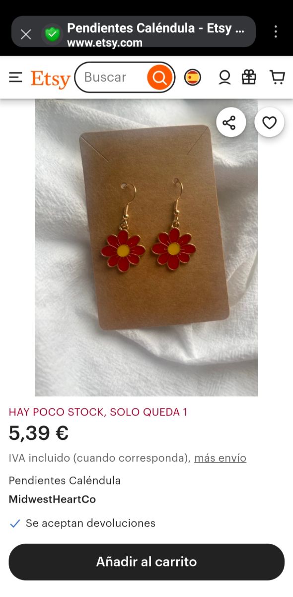 Pendientes flor roja - dorados