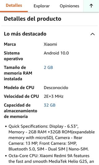 Smartphone Xiaomi Redmi 9A Negro