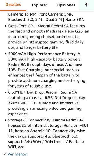 Smartphone Xiaomi Redmi 9A Negro