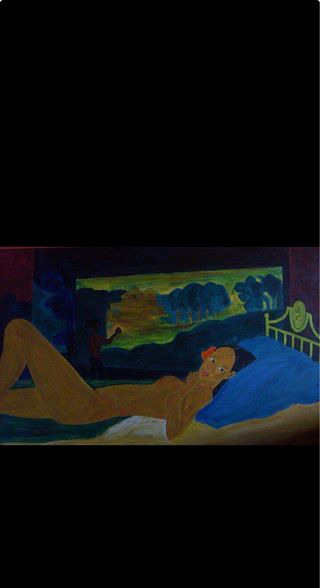 Quadro acrilico raffigurante donna sdraiata