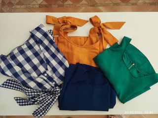 4 blusas verano: azul, verde, mostaza