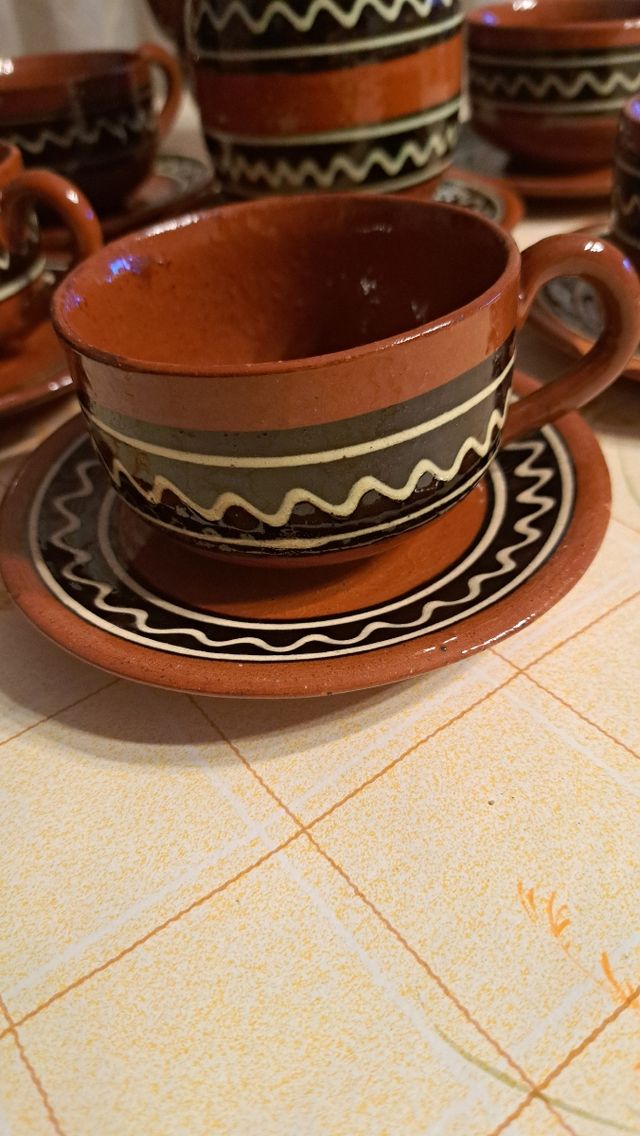 Juego café/té barro rústico + platos + botijo