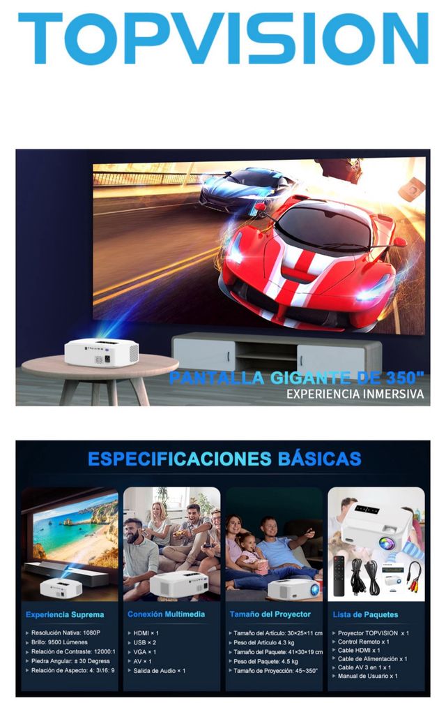 Proyector TOPVISION 9500 lúmenes