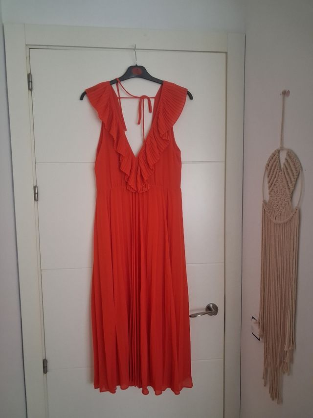 Vestido plisado rojo XS